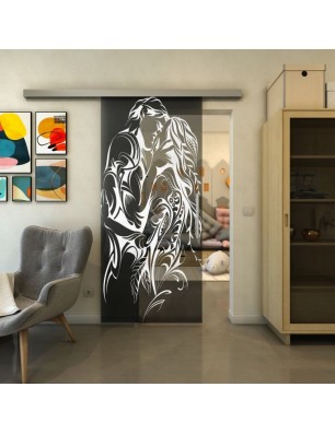 Glasschiebetür SLIM-LINE - Fineprint Model 116 Weiss auf Grauglas