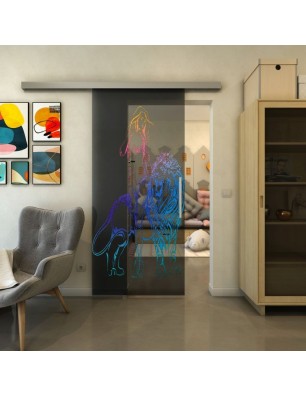 Glasschiebetür SLIM-LINE - Fineprint Model 117 Verlauf auf Grauglas