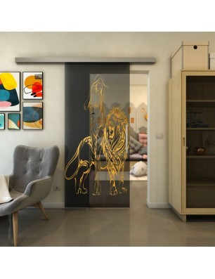 Glasschiebetür SLIM-LINE - Fineprint Model 117 Gold auf Grauglas
