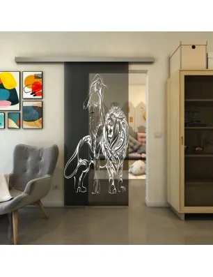 Glasschiebetür SLIM-LINE - Fineprint Model 117 Weiss auf Grauglas