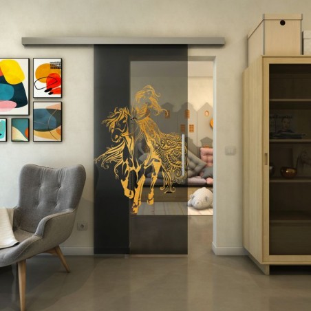 Glasschiebetür SLIM-LINE - Fineprint Model 118 Gold auf Grauglas