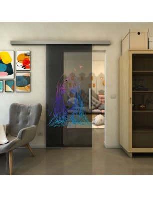 Glasschiebetür SLIM-LINE - Fineprint Model 119 Verlauf auf Grauglas