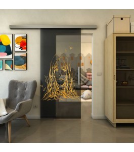Glasschiebetür SLIM-LINE - Fineprint Model 119 Gold auf Grauglas