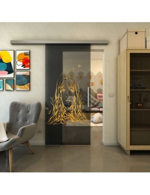 Glasschiebetür SLIM-LINE - Fineprint Model 119 Gold auf Grauglas