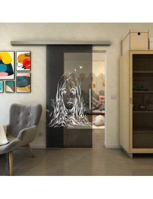 Glasschiebetür SLIM-LINE - Fineprint Model 119 Weiss auf Grauglas