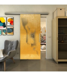 Glasschiebetür SLIM-LINE - Fineprint Model 120 Gold auf Grauglas