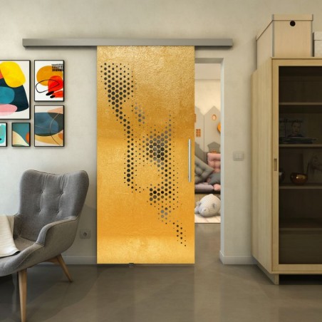 Glasschiebetür SLIM-LINE - Fineprint Model 120 Gold auf Grauglas