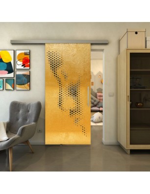 Glasschiebetür SLIM-LINE - Fineprint Model 120 Gold auf Grauglas