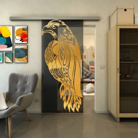 Glasschiebetür SLIM-LINE - Fineprint Model 122 Gold auf Grauglas