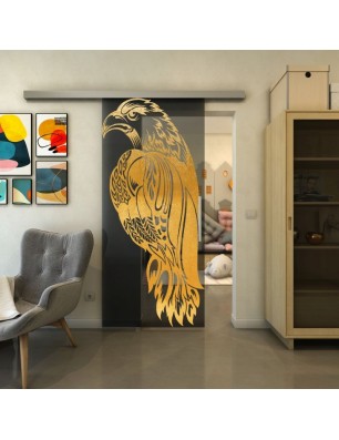 Glasschiebetür SLIM-LINE - Fineprint Model 122 Gold auf Grauglas