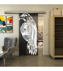 Glasschiebetür SLIM-LINE - Fineprint Model 122 Weiss auf Grauglas