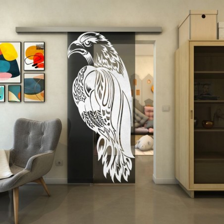 Glasschiebetür SLIM-LINE - Fineprint Model 122 Weiss auf Grauglas