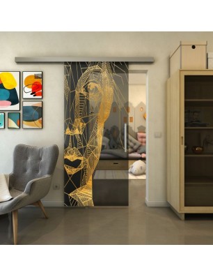 Glasschiebetür SLIM-LINE - Fineprint Model 123 Gold auf Grauglas