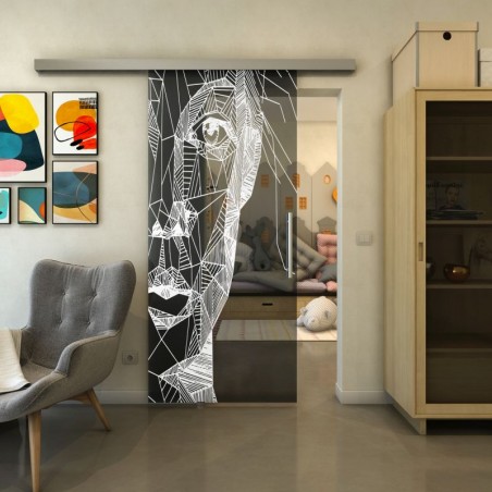 Glasschiebetür SLIM-LINE - Fineprint Model 123 Weiss auf Grauglas