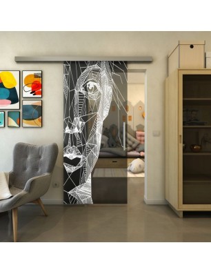 Glasschiebetür SLIM-LINE - Fineprint Model 123 Weiss auf Grauglas