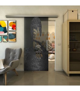 Glasschiebetür SLIM-LINE - Fineprint Model 124 Schwarz auf Grauglas