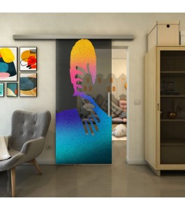 Glasschiebetür SLIM-LINE - Fineprint Model 124 Verlauf auf Grauglas