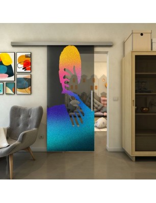 Glasschiebetür SLIM-LINE - Fineprint Model 124 Verlauf auf Grauglas