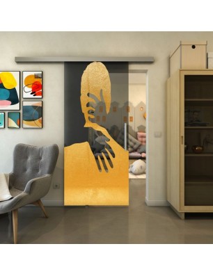 Glasschiebetür SLIM-LINE - Fineprint Model 124 Gold auf Grauglas