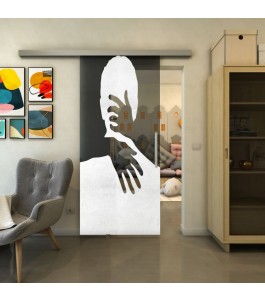 Glasschiebetür SLIM-LINE - Fineprint Model 124 Weiss auf Grauglas
