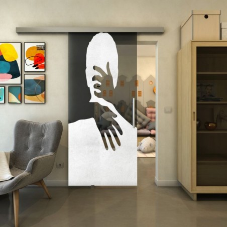Glasschiebetür SLIM-LINE - Fineprint Model 124 Weiss auf Grauglas
