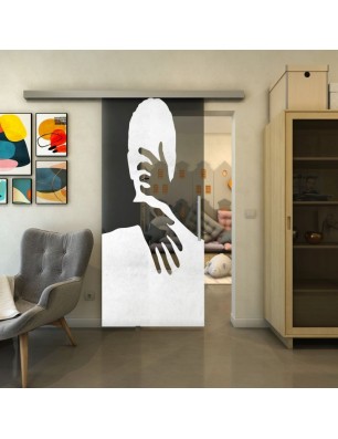 Glasschiebetür SLIM-LINE - Fineprint Model 124 Weiss auf Grauglas