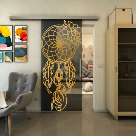 Glasschiebetür SLIM-LINE - Fineprint Model 125 Gold auf Grauglas