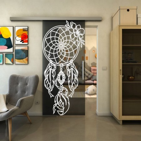 Glasschiebetür SLIM-LINE - Fineprint Model 125 Weiss auf Grauglas