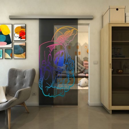 Glasschiebetür SLIM-LINE - Fineprint Model 126 Verlauf auf Grauglas