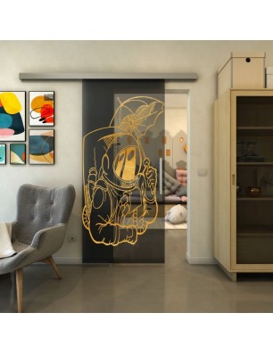 Glasschiebetür SLIM-LINE - Fineprint Model 126 Gold auf Grauglas