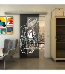 Glasschiebetür SLIM-LINE - Fineprint Model 126 Weiss auf Grauglas