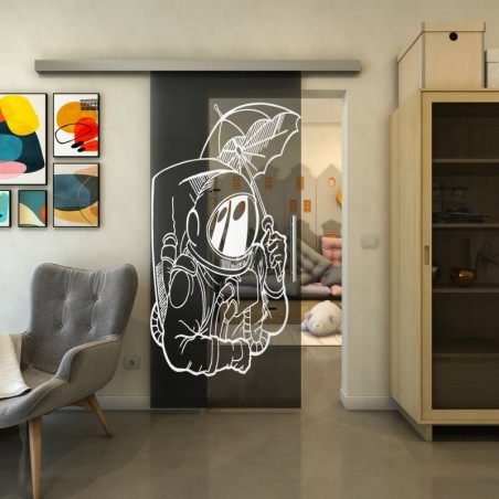 Glasschiebetür SLIM-LINE - Fineprint Model 126 Weiss auf Grauglas