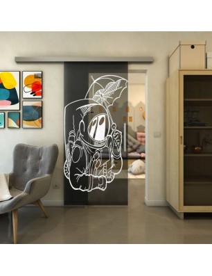 Glasschiebetür SLIM-LINE - Fineprint Model 126 Weiss auf Grauglas