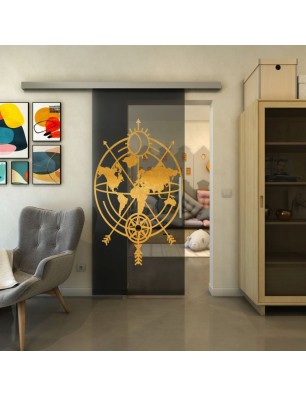 Glasschiebetür SLIM-LINE - Fineprint Model 127 Gold auf Grauglas