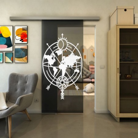 Glasschiebetür SLIM-LINE - Fineprint Model 127 Weiss auf Grauglas