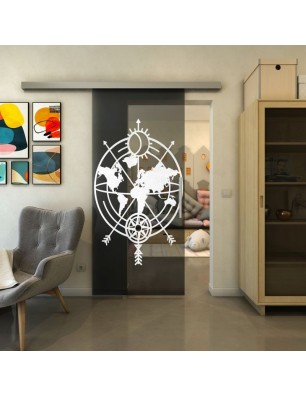 Glasschiebetür SLIM-LINE - Fineprint Model 127 Weiss auf Grauglas