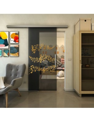 Glasschiebetür SLIM-LINE - Fineprint Model 128 Gold auf Grauglas