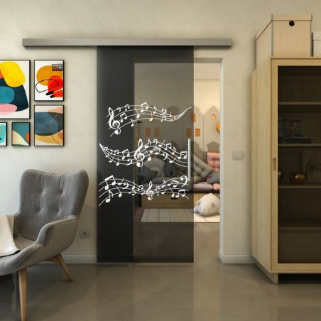 Glasschiebetür SLIM-LINE - Fineprint Model 128 Weiss auf Grauglas
