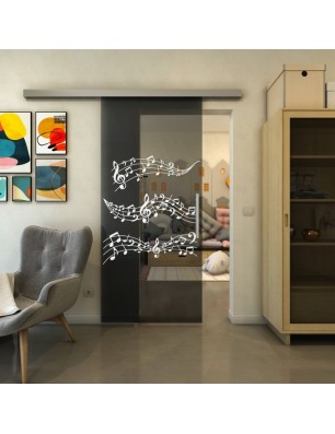 Glasschiebetür SLIM-LINE - Fineprint Model 128 Weiss auf Grauglas