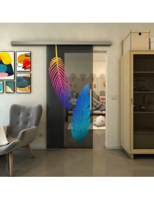 Glasschiebetür SLIM-LINE - Fineprint Model 129 Verlauf auf Grauglas