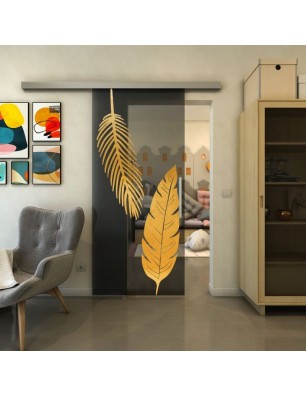 Glasschiebetür SLIM-LINE - Fineprint Model 129 Gold auf Grauglas