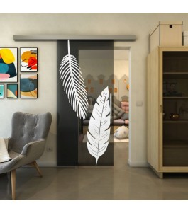 Glasschiebetür SLIM-LINE - Fineprint Model 129 Weiss auf Grauglas