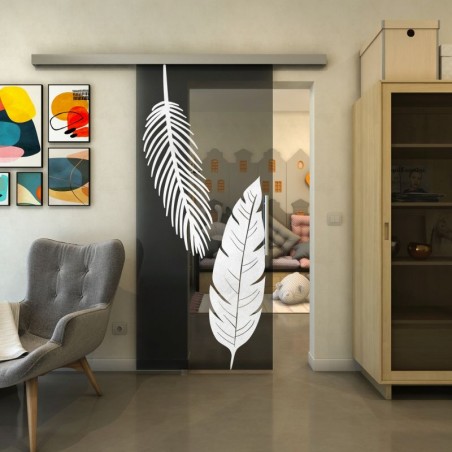 Glasschiebetür SLIM-LINE - Fineprint Model 129 Weiss auf Grauglas