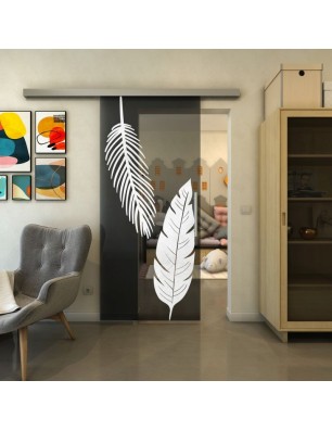 Glasschiebetür SLIM-LINE - Fineprint Model 129 Weiss auf Grauglas