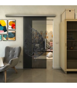 Glasschiebetür SLIM-LINE - Fineprint Model 130 Schwarz auf Grauglas