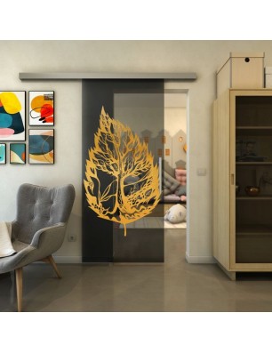 Glasschiebetür SLIM-LINE - Fineprint Model 130 Gold auf Grauglas