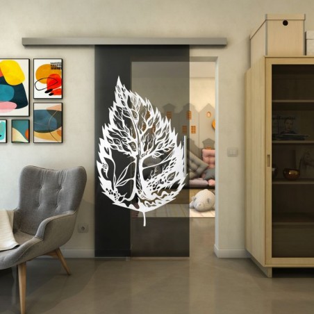 Glasschiebetür SLIM-LINE - Fineprint Model 130 Weiss auf Grauglas