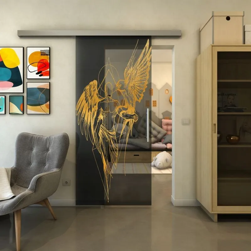 Glasschiebetür SLIM-LINE - Fineprint Modell 131 Gold auf Grauglas