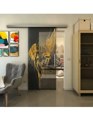Glasschiebetür SLIM-LINE - Fineprint Model 131 Gold auf Grauglas