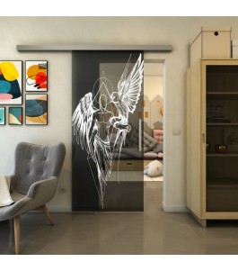 Glasschiebetür SLIM-LINE - Fineprint Model 131 Weiss auf Grauglas